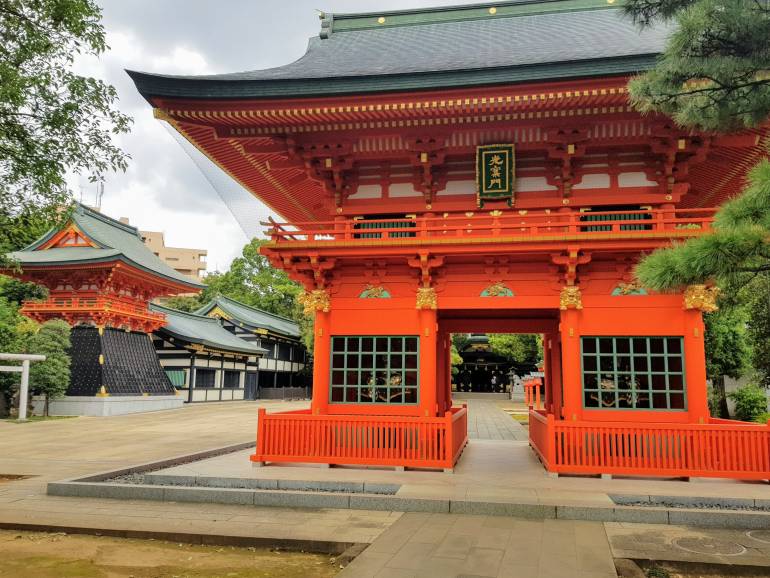 The imposing red gate leading to the main hall