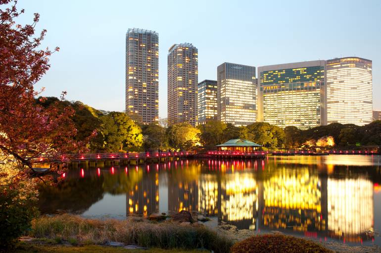 濱離宮恩賜庭園傍晚時份的燈光