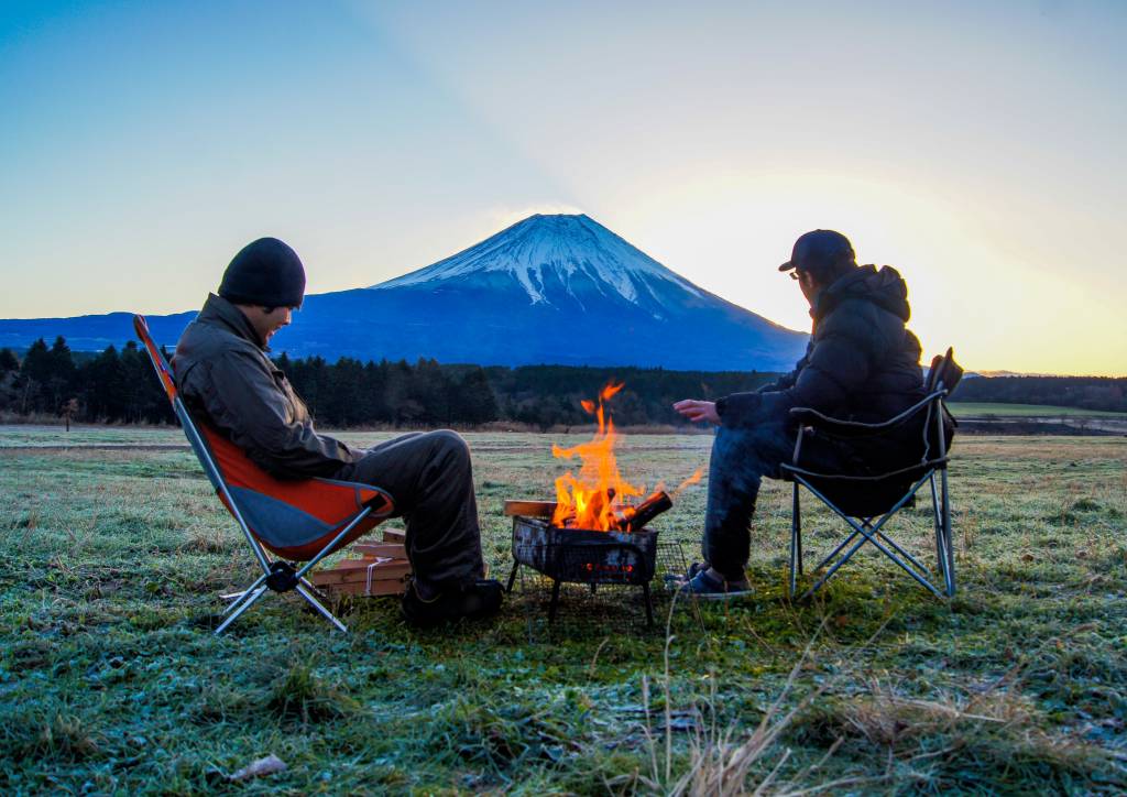 morning bonfire at the base of Mt. Fuji