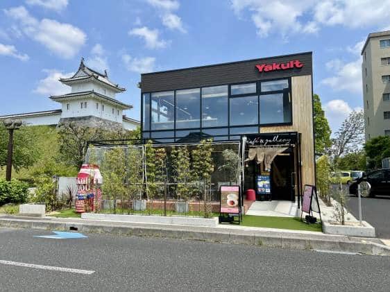 Yakult Cafe in Utsunomiya with castle in background